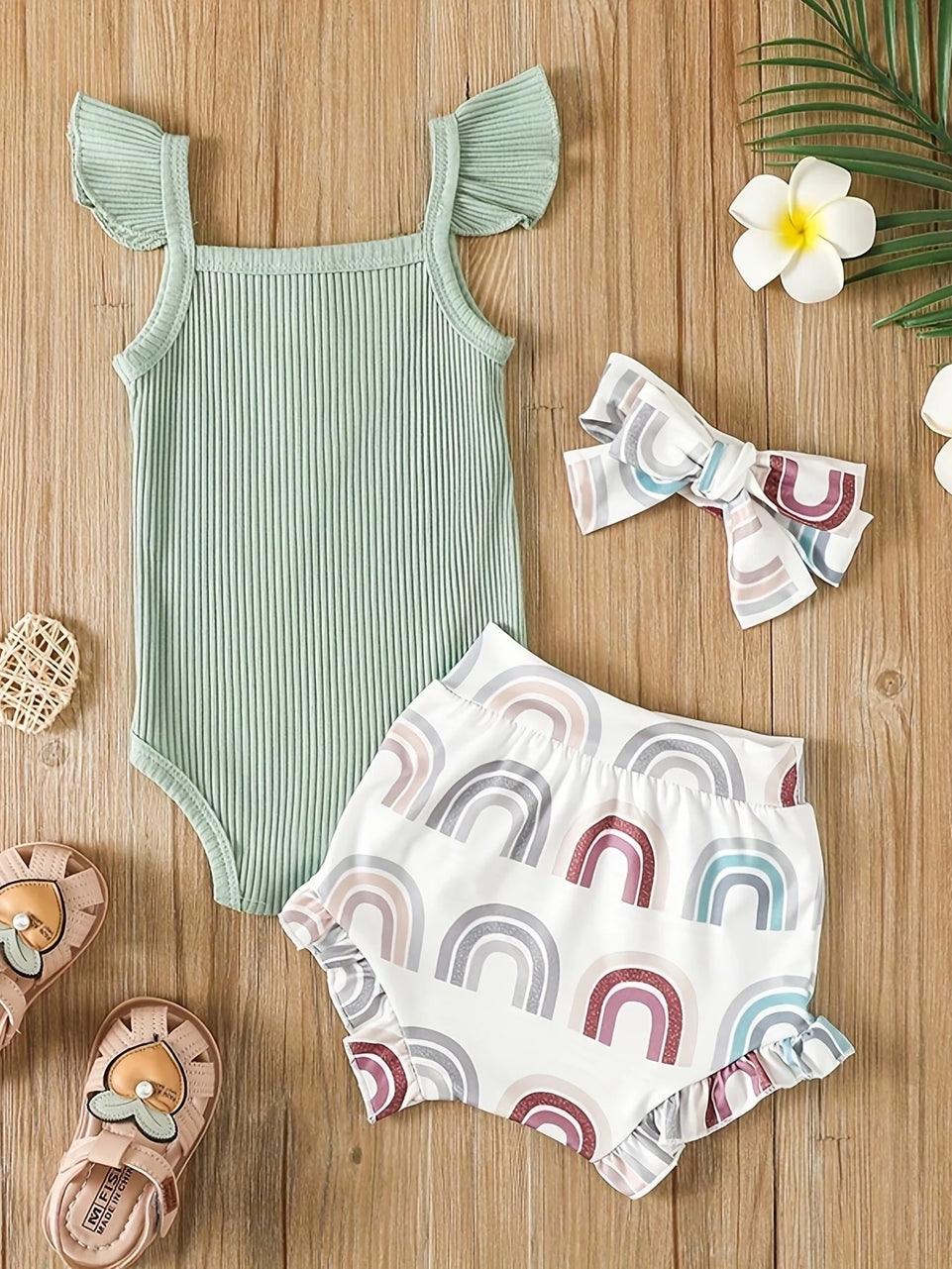 Summer Newborn Baby Girl Clothes Set Sleeveless Bodysuit Printed Shorts 3pcs Clothing Suit Baby Girl Clothes