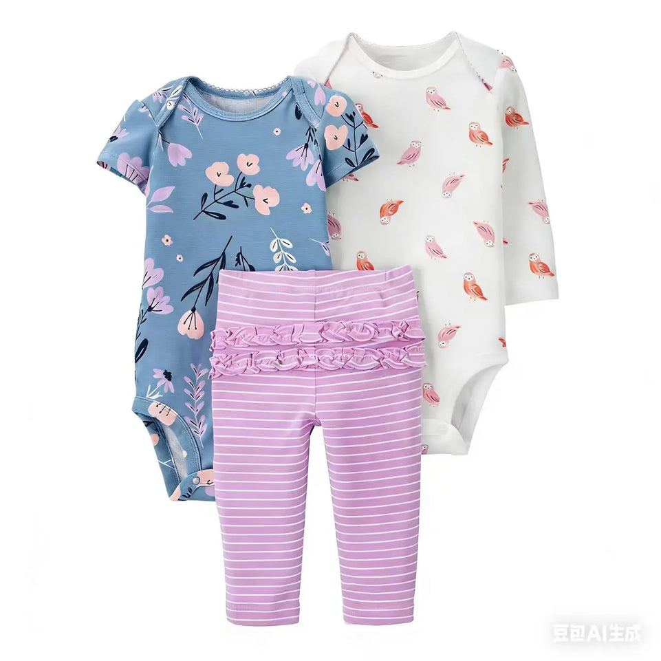 2026 Newborn Baby Clothes Set Soft Cotton Bodysuits+Pants 3Pcs/Lot Baby Boy Outfits InFant Cartoon Baby Clothing Set 6-24M
