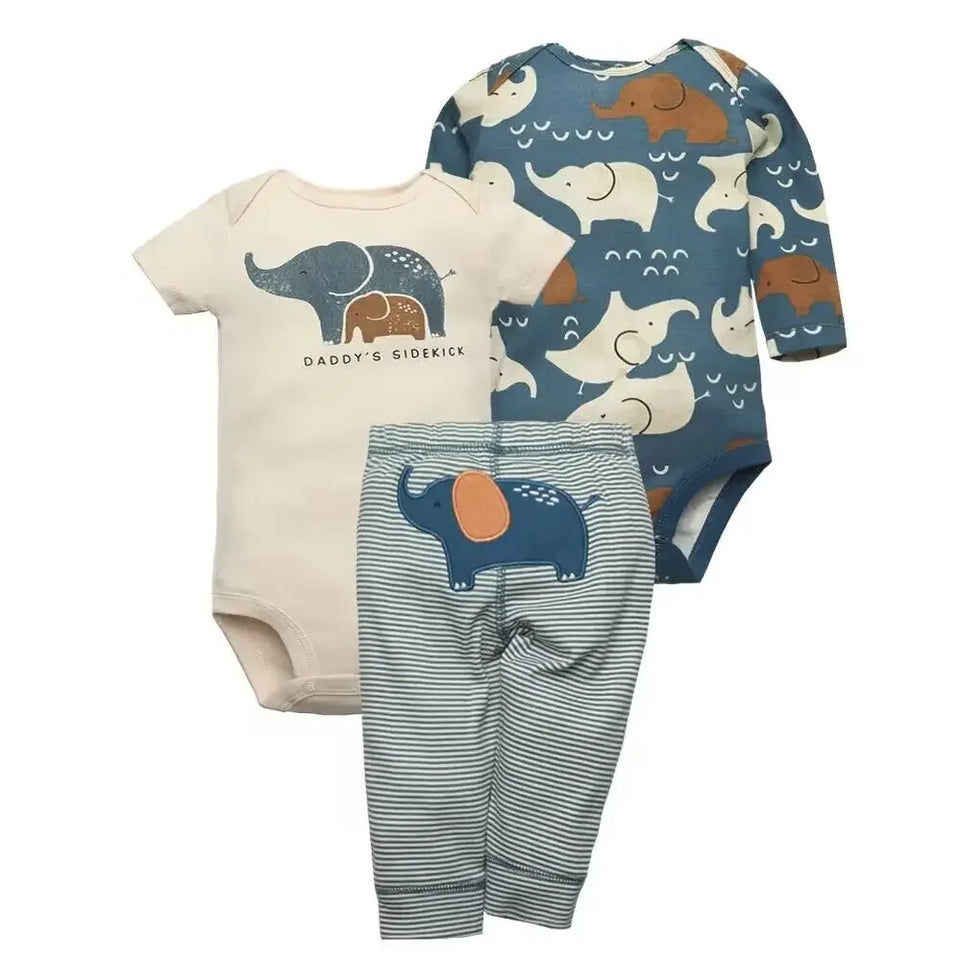 2026 Newborn Baby Clothes Set Soft Cotton Bodysuits+Pants 3Pcs/Lot Baby Boy Outfits InFant Cartoon Baby Clothing Set 6-24M