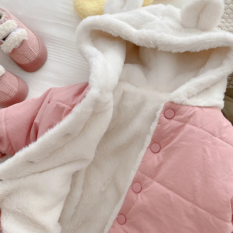 New baby clothing hooded warm baby girl clothes suitable for 0-3 years old baby autumn clothes newborn plus velvet cotton clothe