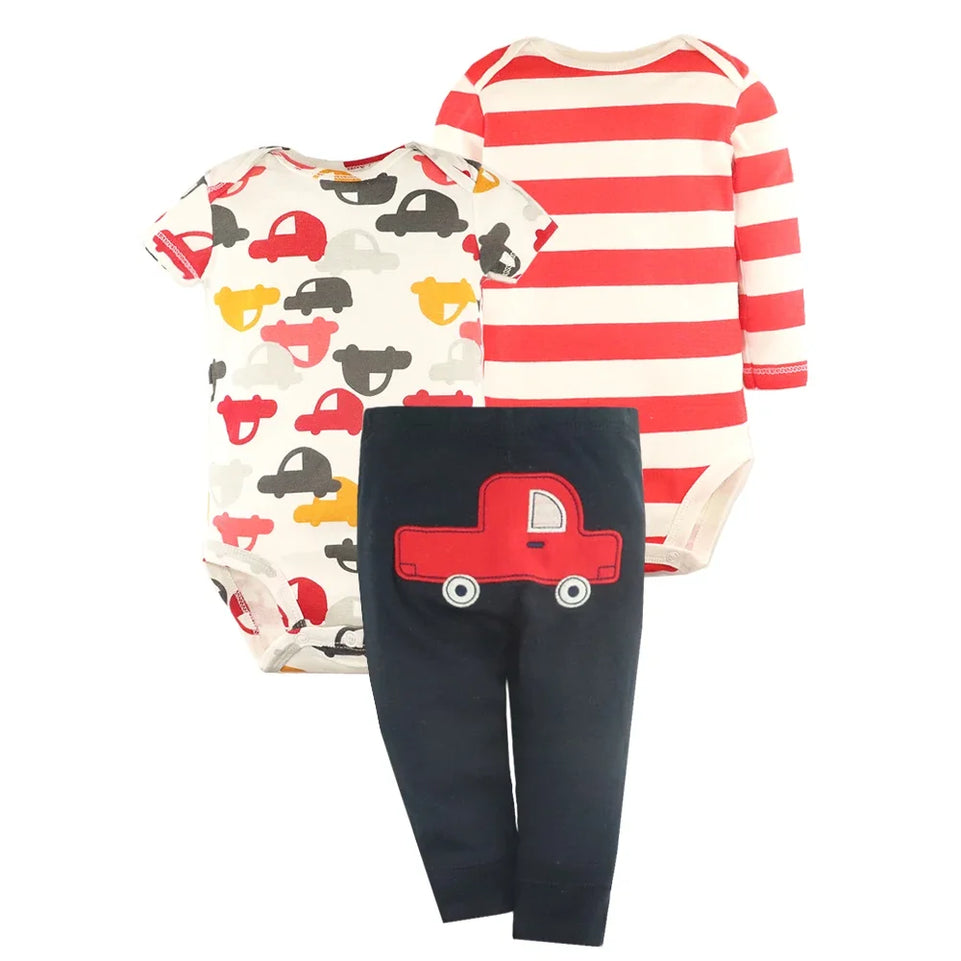 2026 Newborn Baby Clothes Set Soft Cotton Bodysuits+Pants 3Pcs/Lot Baby Boy Outfits InFant Cartoon Baby Clothing Set 6-24M