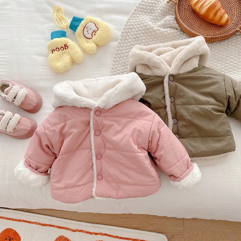 New baby clothing hooded warm baby girl clothes suitable for 0-3 years old baby autumn clothes newborn plus velvet cotton clothe
