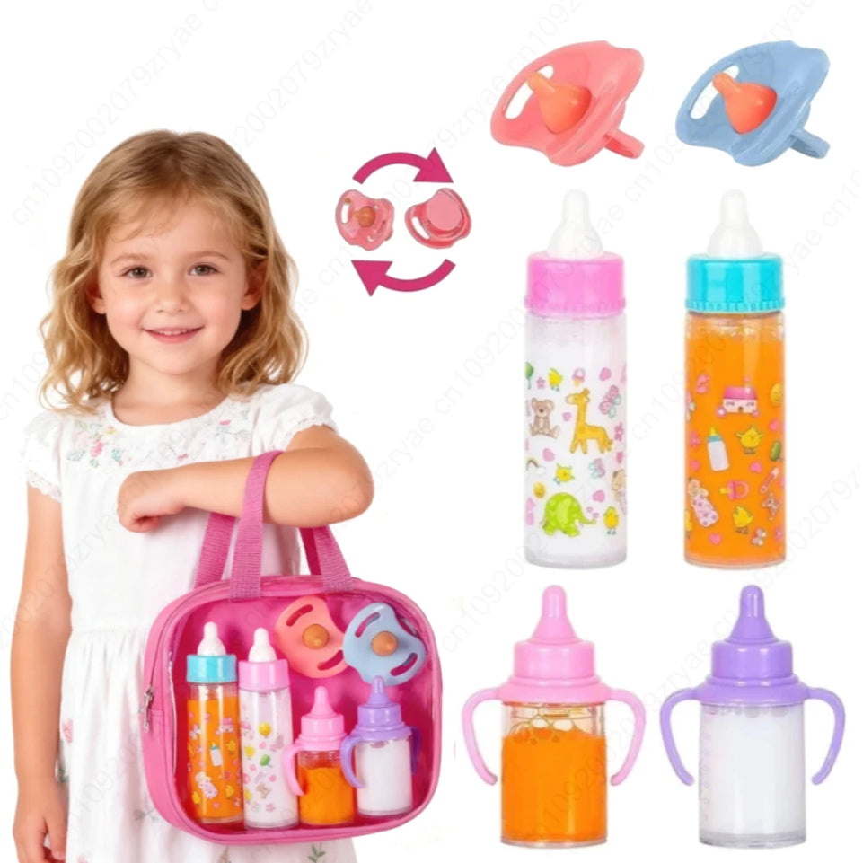 Newborn Doll Accessories Kit with Clear Display Rainbow Carrying Bag Transparent Display Window Fit 14inch Dolls Doll Travel Set