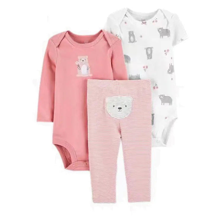 2026 Newborn Baby Clothes Set Soft Cotton Bodysuits+Pants 3Pcs/Lot Baby Boy Outfits InFant Cartoon Baby Clothing Set 6-24M