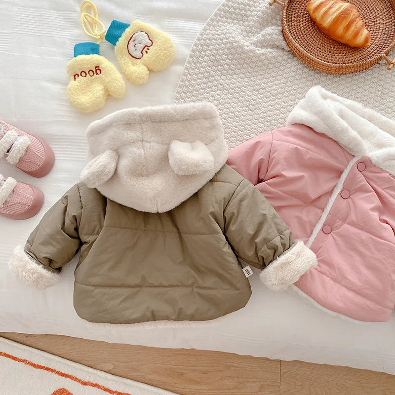 New baby clothing hooded warm baby girl clothes suitable for 0-3 years old baby autumn clothes newborn plus velvet cotton clothe