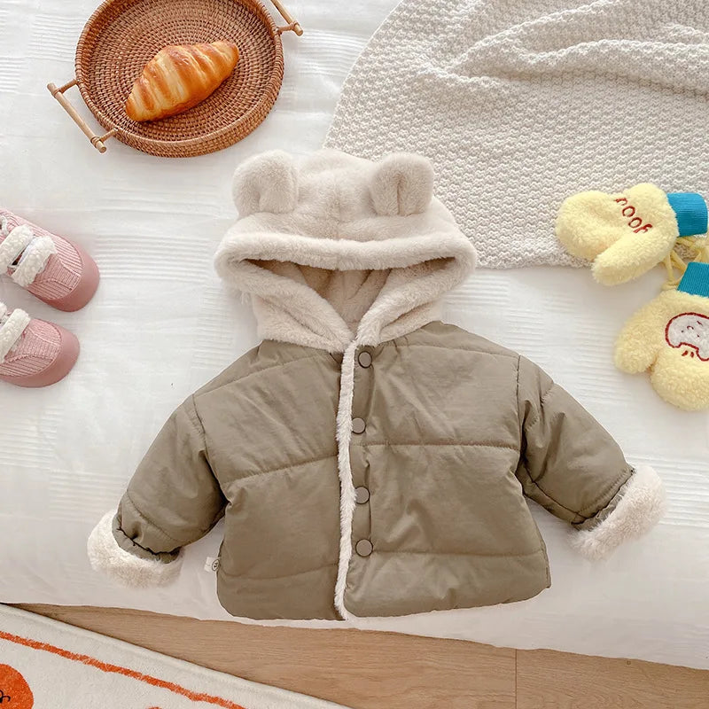 New baby clothing hooded warm baby girl clothes suitable for 0-3 years old baby autumn clothes newborn plus velvet cotton clothe