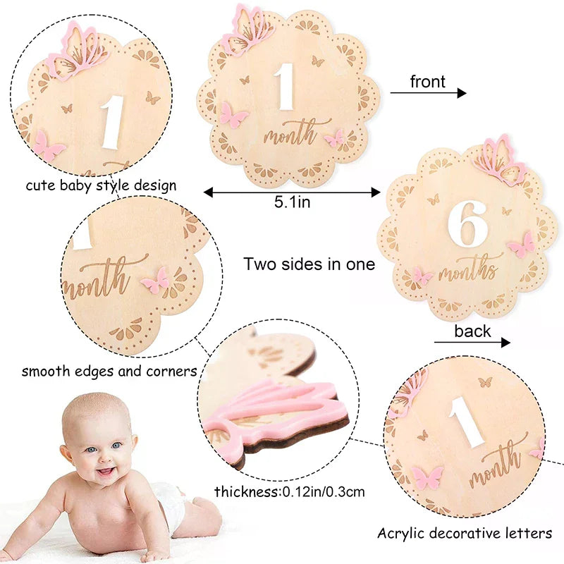 Newborn Flower Photography Accessories Newborn Photography Props Baby Accessories Milestone Wooden Sticker Shooting Props Gifts