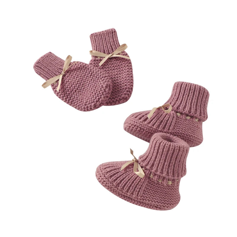 Baby Shoes Fashion Solid Color Knitted Newborn Infant Boys Girls Butterfly-knot Boots Soft Soled Children First Walker Footwear