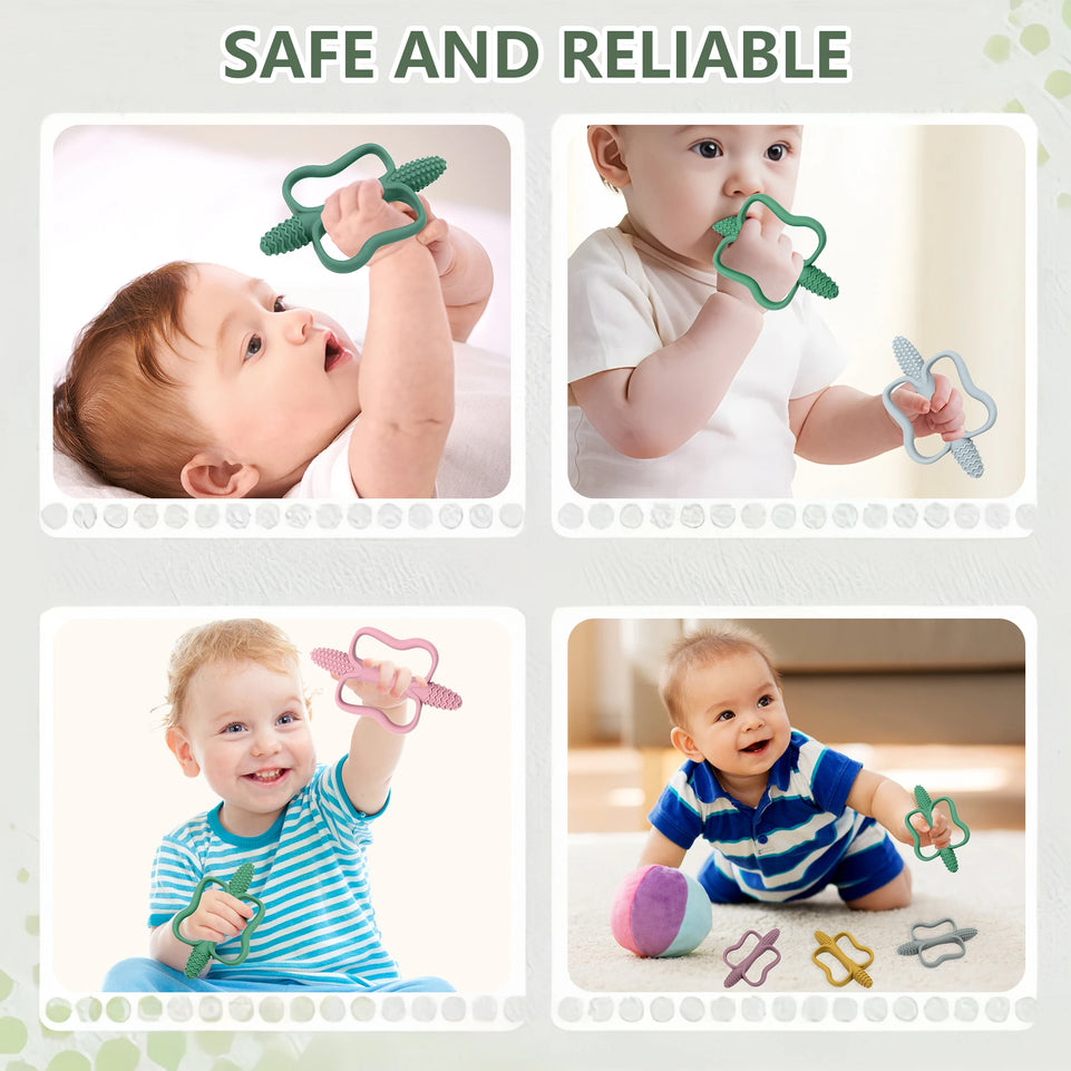 Baby Teething Toys with Easy-Grip Handles, Food-Grade Silicone Teething Toys, Suitable for Babies 0-6 Months, 6-12 Months