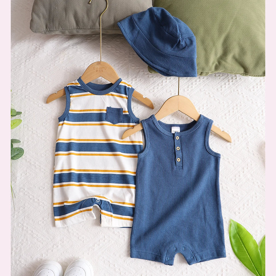 Baby Boy Clothes Baby Boy Onesies+Hat 3PCS Summer Short-Sleeved Jumpsuit Newborn Baby Clothes Cotton Fabric 0-18 Months