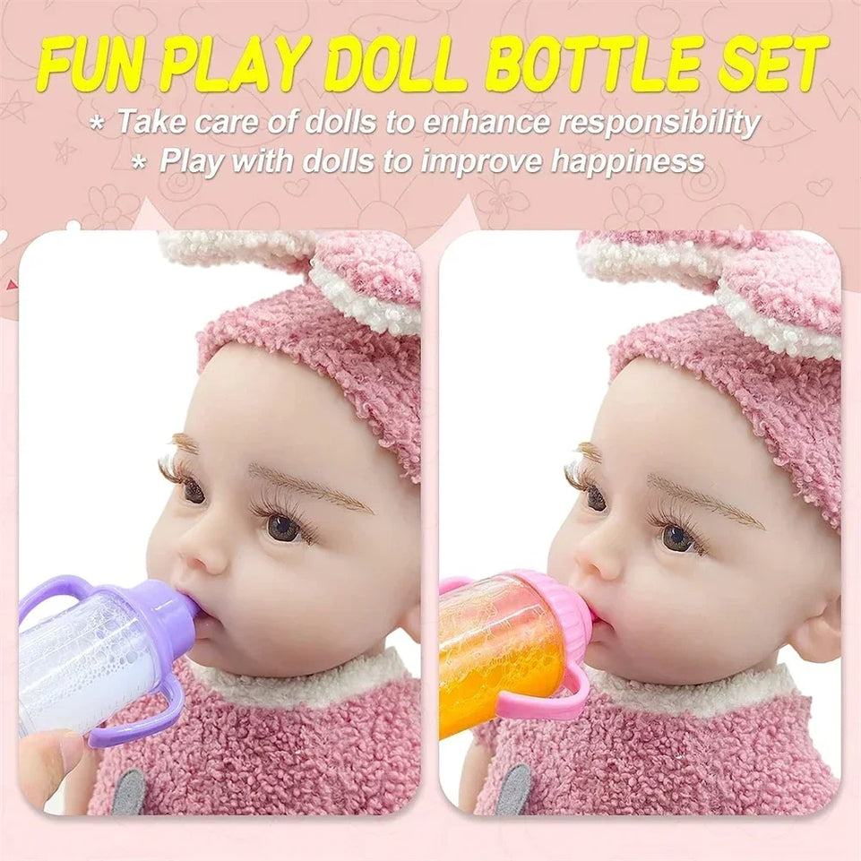 Newborn Doll Accessories Kit with Clear Display Rainbow Carrying Bag Transparent Display Window Fit 14inch Dolls Doll Travel Set