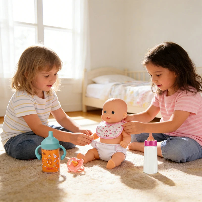 Baby Doll Accessories Set 7Pcs Feeding Caring Set Disappearing Bottles Pacifier Diapers Bibs Doll Milk Bottles Pretend Play Gift