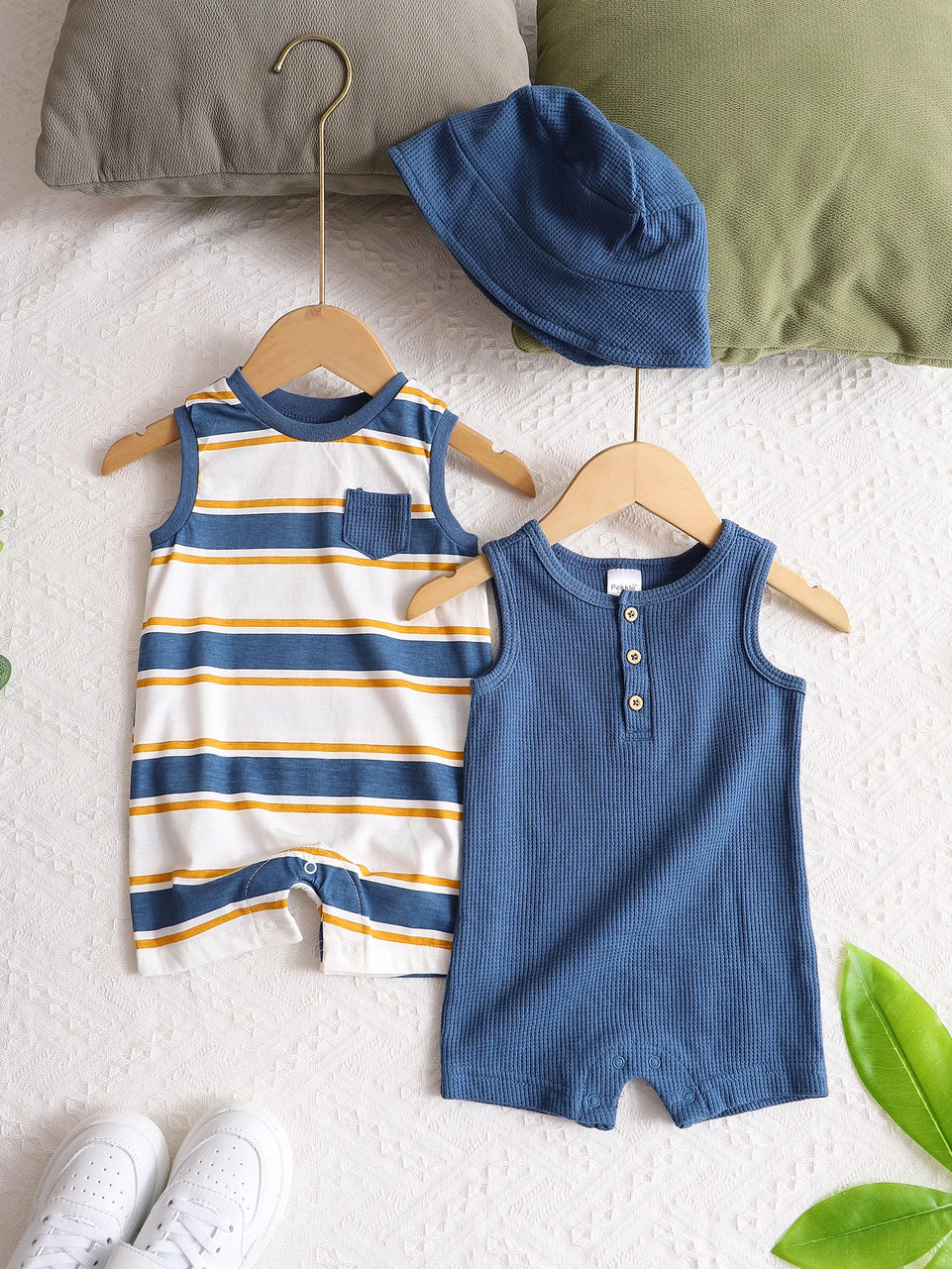 Baby Boy Clothes Baby Boy Onesies+Hat 3PCS Summer Short-Sleeved Jumpsuit Newborn Baby Clothes Cotton Fabric 0-18 Months