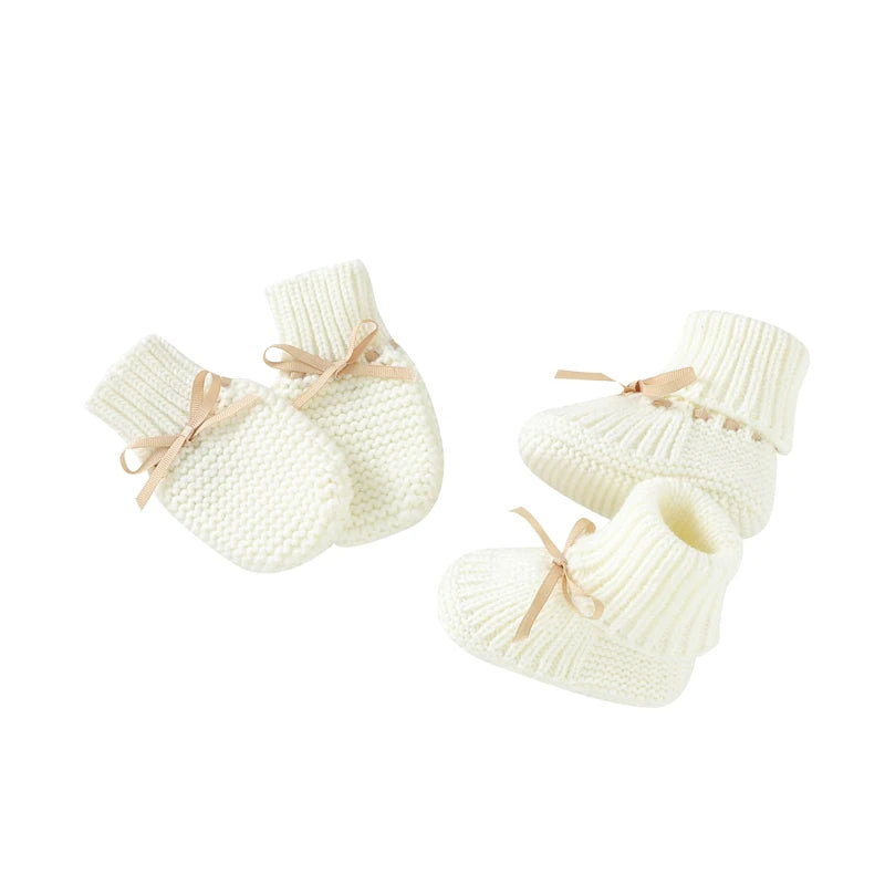 Baby Shoes Fashion Solid Color Knitted Newborn Infant Boys Girls Butterfly-knot Boots Soft Soled Children First Walker Footwear