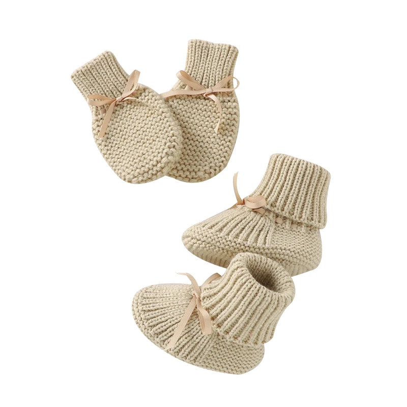 Baby Shoes Fashion Solid Color Knitted Newborn Infant Boys Girls Butterfly-knot Boots Soft Soled Children First Walker Footwear