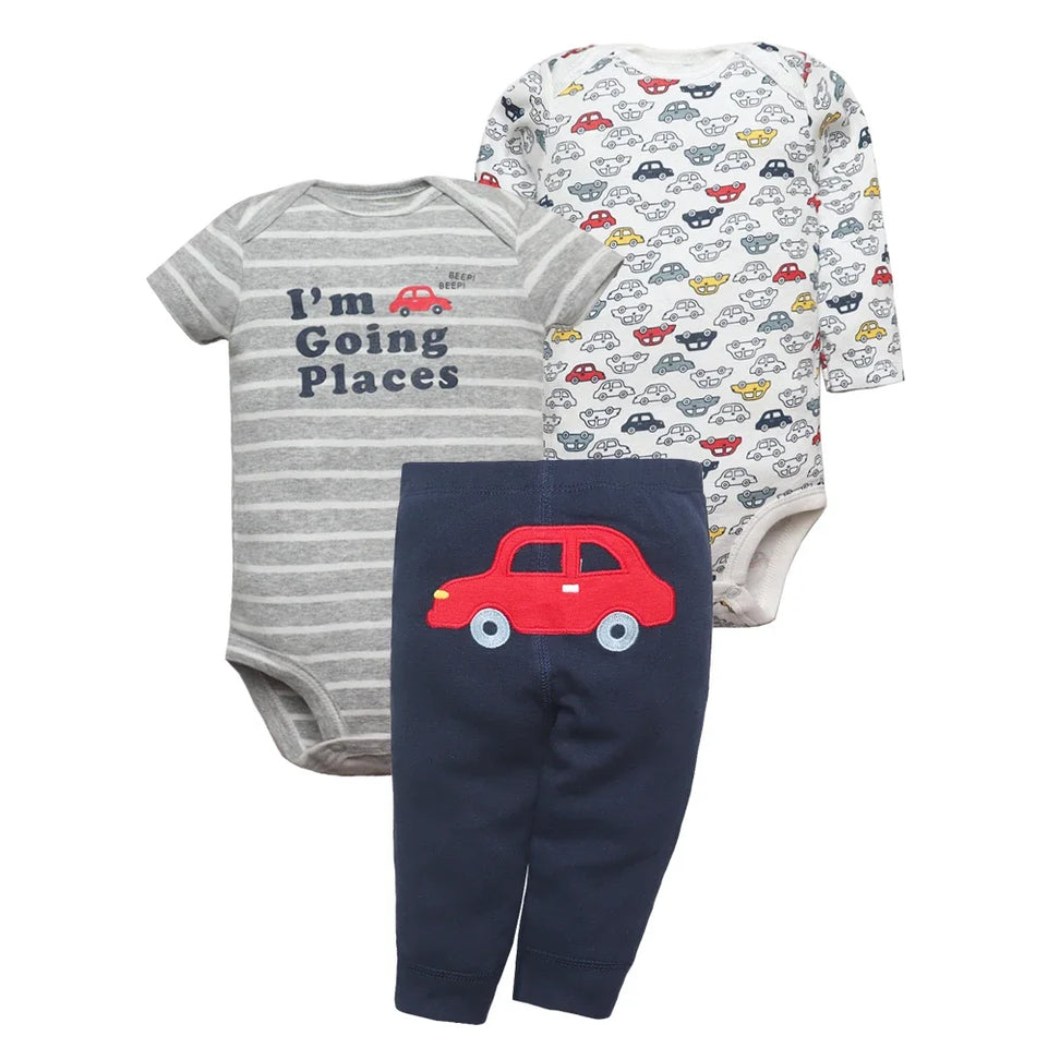 2026 Newborn Baby Clothes Set Soft Cotton Bodysuits+Pants 3Pcs/Lot Baby Boy Outfits InFant Cartoon Baby Clothing Set 6-24M