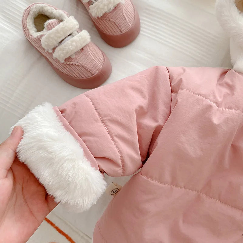 New baby clothing hooded warm baby girl clothes suitable for 0-3 years old baby autumn clothes newborn plus velvet cotton clothe