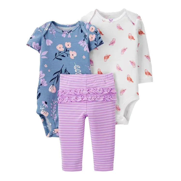 2026 Newborn Baby Clothes Set Soft Cotton Bodysuits+Pants 3Pcs/Lot Baby Boy Outfits InFant Cartoon Baby Clothing Set 6-24M