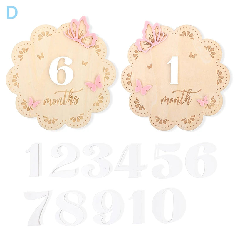 Newborn Flower Photography Accessories Newborn Photography Props Baby Accessories Milestone Wooden Sticker Shooting Props Gifts