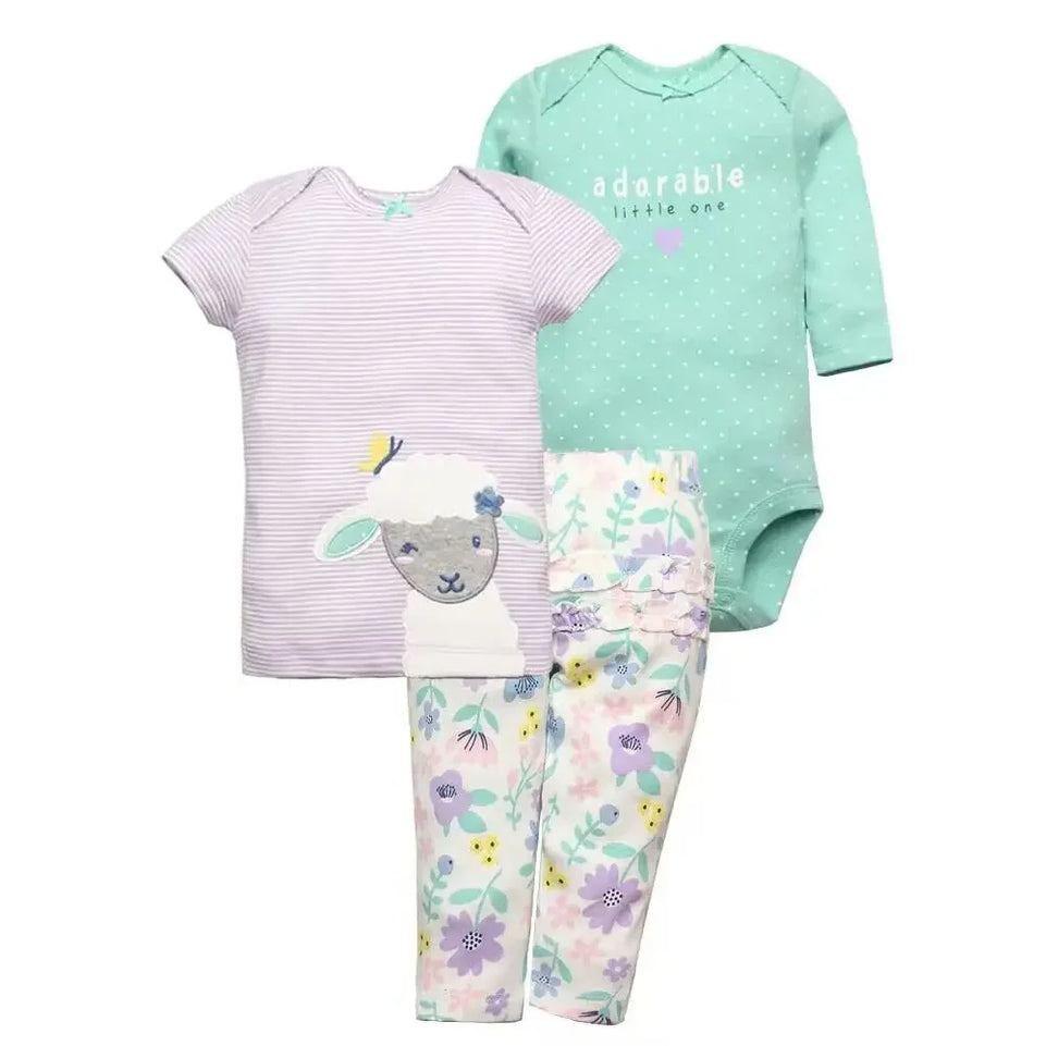 Newborn Baby Clothes Set Baby Boy Born Clothing 3PCS Bodysuit+Pants Outfit Toddler Girl Suit Infant Pajama Pure Cotton Sets