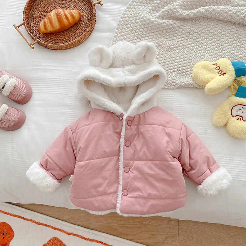 New baby clothing hooded warm baby girl clothes suitable for 0-3 years old baby autumn clothes newborn plus velvet cotton clothe